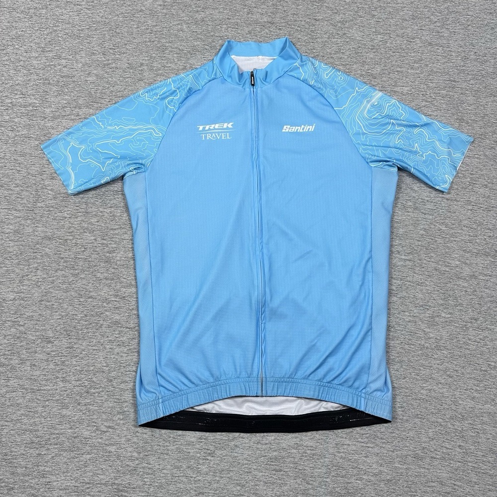Santini Cycling Jersey Mens Medium Blue Trek Travel Short Sleeve Bike Riding